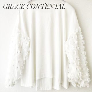 グレースコンチネンタル(GRACE CONTINENTAL)の【美品】Diagram　グレースコンチネンタル　袖フラワーシフォンブラウス　刺繍(シャツ/ブラウス(長袖/七分))