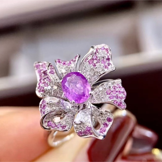 天然ピンク サファイア ダイヤ リング0.8ct k18 ¥ - リング(指輪)