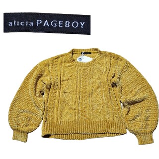 ページボーイ(PAGEBOY)のアリシア　ページボーイ　ベロアモール　ケーブル編み　洗えるニット　からし色(ニット/セーター)