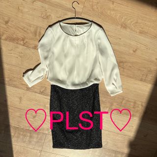 プラステ(PLST)の【美品】プラステ♡ツイードドッキングワンピース　オケージョン(ひざ丈ワンピース)