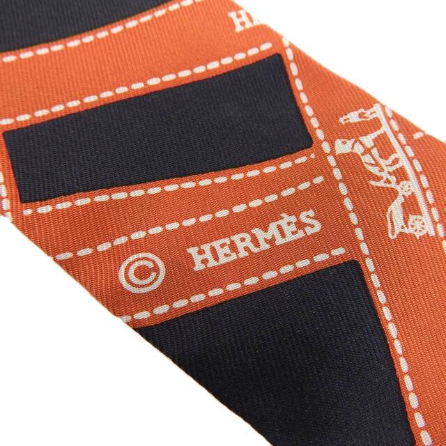 【本物保証】 箱付 超美品 エルメス HERMES ツイリー リボン スカーフ シルク100% ブラック×オレンジ 黒 リボン柄 【本物保証】 箱付 超美品 エルメス HERMES ツイリー リボン スカーフ シルク100% ブラック×オレンジ 黒 リボン柄