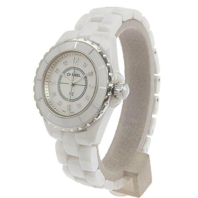 【本物保証】 超美品 シャネル CHANEL J12 8Pダイヤモンド ボーイズ クォーツ 電池 腕時計 ホワイトシェル文字盤 H2422
