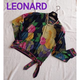 レオナール(LEONARD)の極美品☆レオナール LEONARD七分袖花柄カットソー M シルク混 ウール(カットソー(長袖/七分))