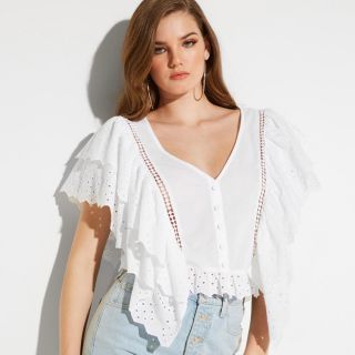 ゲス(GUESS)のGUESS Marzia Ruffle Top(シャツ/ブラウス(半袖/袖なし))