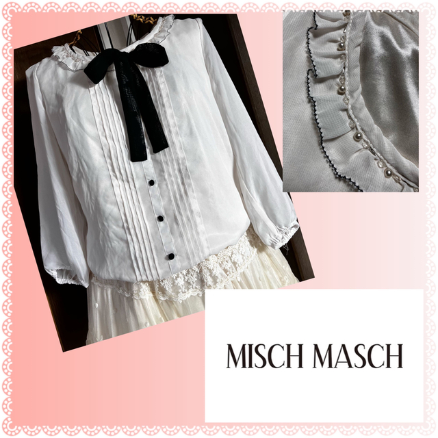 MISCH MASCH(ミッシュマッシュ)のミッシュマッシュ★良品★パールとリボンかわいい★裏地付きブラウス レディースのトップス(シャツ/ブラウス(長袖/七分))の商品写真