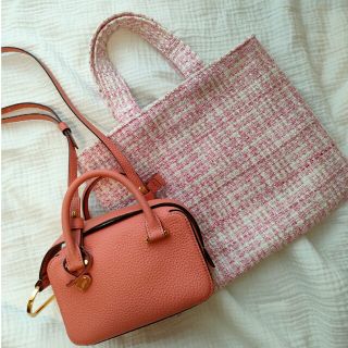 ハリスツイード(Harris Tweed)のPINK ツイードバッグ(トートバッグ)