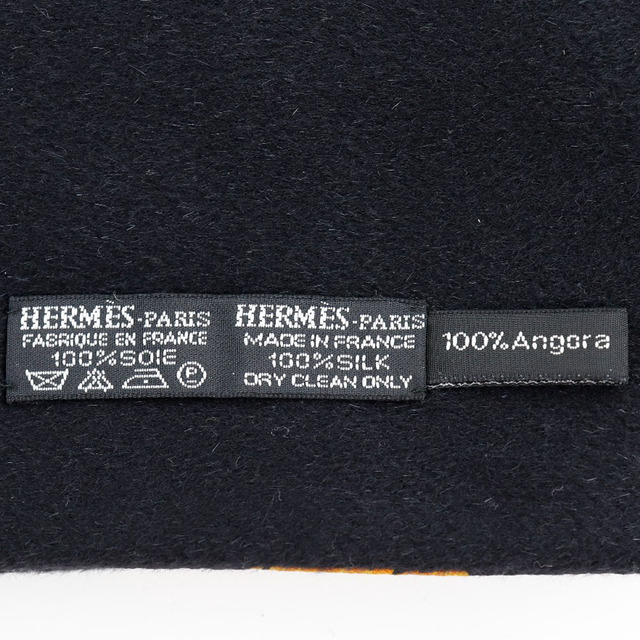 【HERMES】エルメス ショール 落ち葉柄 シルク×アンゴラ 黒/茶 レディース マフラー