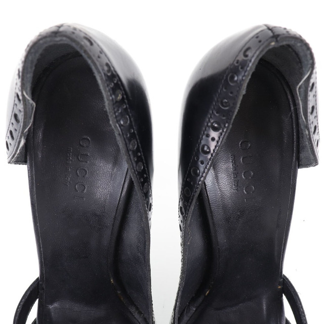 Gucci(グッチ)の【GUCCI】グッチ リボン サイドオープン 146740 レザー×サテン 黒 レディース パンプス レディースの靴/シューズ(ハイヒール/パンプス)の商品写真