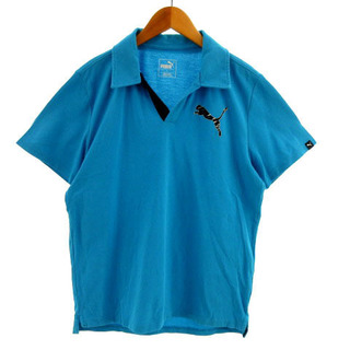 プーマ(PUMA)のPUMA ポロシャツ 半袖 スキッパーカラー ロゴ コットン混 ブルー 青 M(その他)