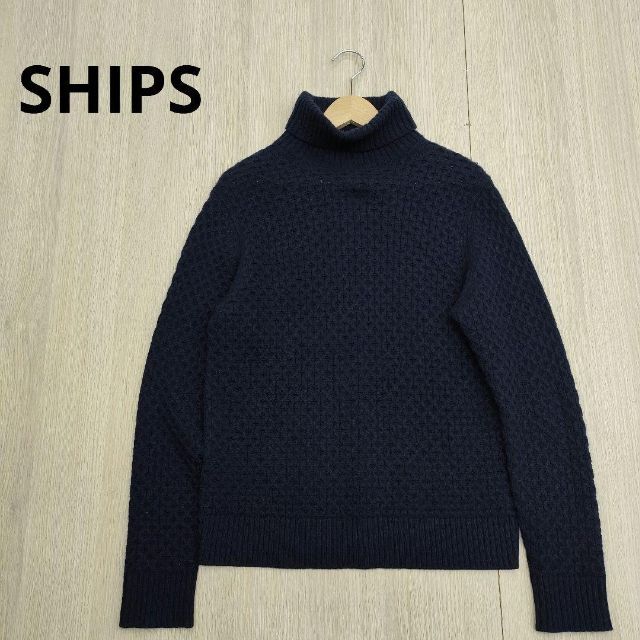 SHIPS シップス タートルネック カシミヤ ニット セーター 紺 トップス