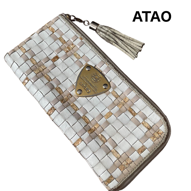 【美品】ATAO リモルーク L字ファスナー長財布 アイボリー