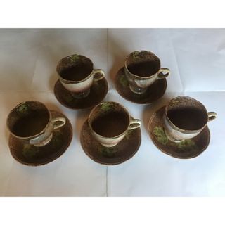 未使用品　九谷焼　金箔彩　コーヒー　カップ&ソーサー　5客　翠孝(食器)