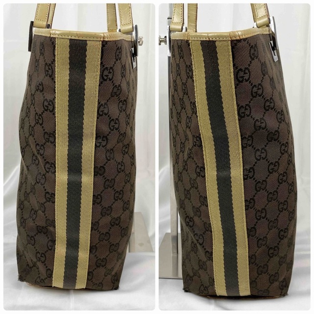 Gucci(グッチ)のGUCCI トートバッグ　シェリーライン　GGキャンバス　ブラウン　A4収納可能 レディースのバッグ(トートバッグ)の商品写真