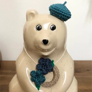 【しろくま貯金箱用】マリンブルーとピーコックグリーンベレー帽、花リース、◯リース(インテリア雑貨)