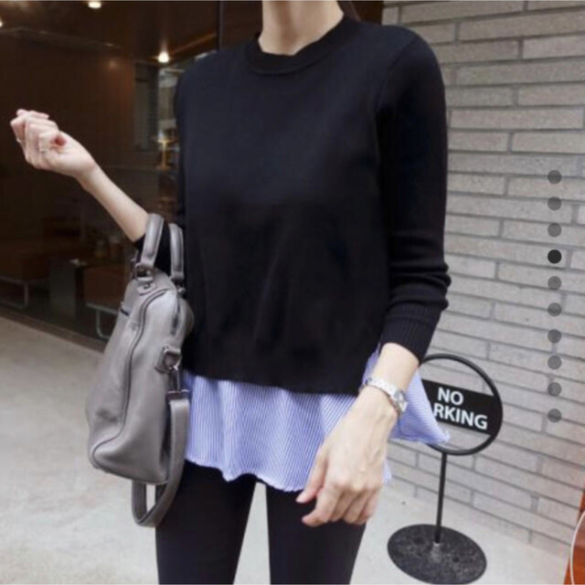 ZARA - 4wayバックスリットレイヤードニットストライプシャツ ZARA - 4wayバックスリットレイヤードニットストライプシャツ