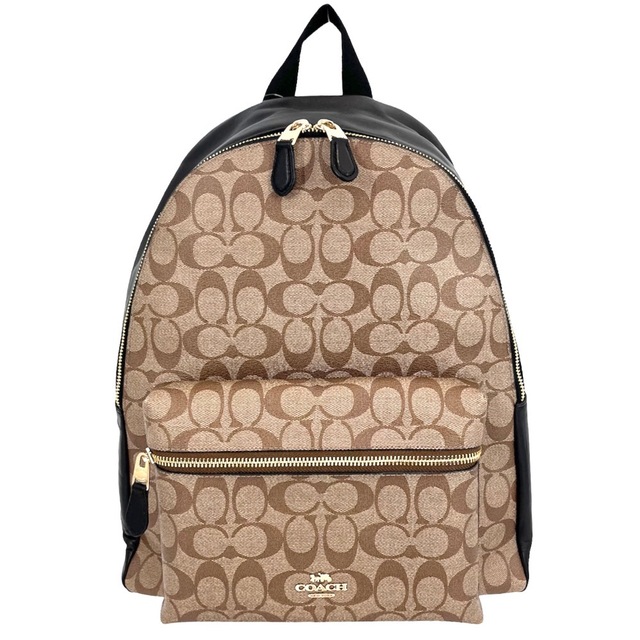 COACH(コーチ)のCOACH コーチ リュック シグネチャー バックパック 通勤 通学 かばん 鞄  F58314 PVCコーティングキャンバス  レザー   ブラウン 茶 ゴールド金具 レディース 人気 美品【中古品】 レディースのバッグ(リュック/バックパック)の商品写真