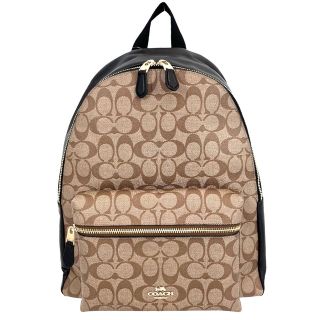 コーチ(COACH)のCOACH コーチ リュック シグネチャー バックパック 通勤 通学 かばん 鞄  F58314 PVCコーティングキャンバス  レザー   ブラウン 茶 ゴールド金具 レディース 人気 美品【中古品】(リュック/バックパック)