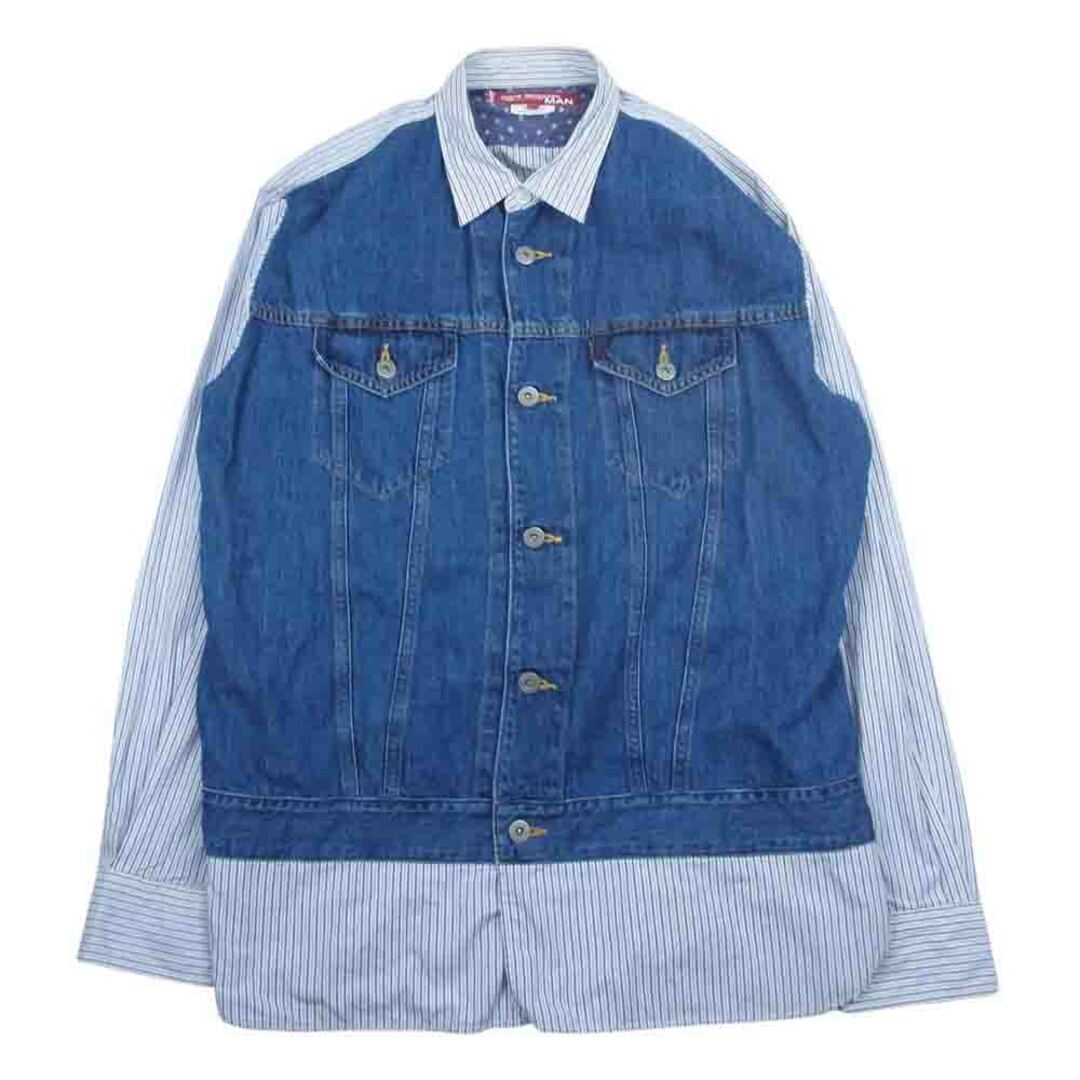 約75cm身幅JUNYA WATANABE COMME des GARCONS MAN ジュンヤワタナベコムデギャルソンマン 長袖シャツ AD2019 WE-B015 × Levis リーバイス  デニム切替 綿ストライプ Wネーム 長袖 シャツ インディゴブルー系 M