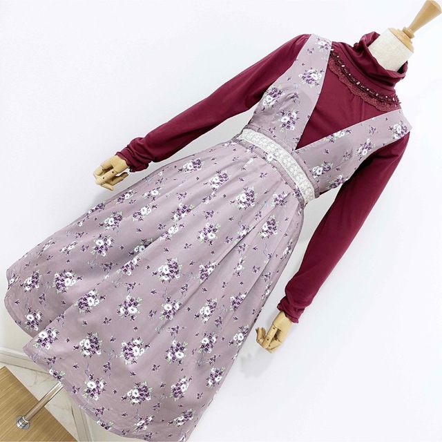 «axes femme» バラ柄 JSK ジャンスカ クラシカル フィント 春服