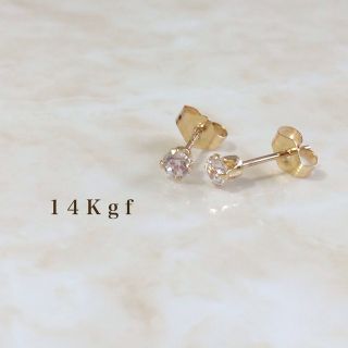 14kgf／K14gf一粒ダイヤCZピアス／一粒ピアス 3㎜ スタッドピアス(ピアス)