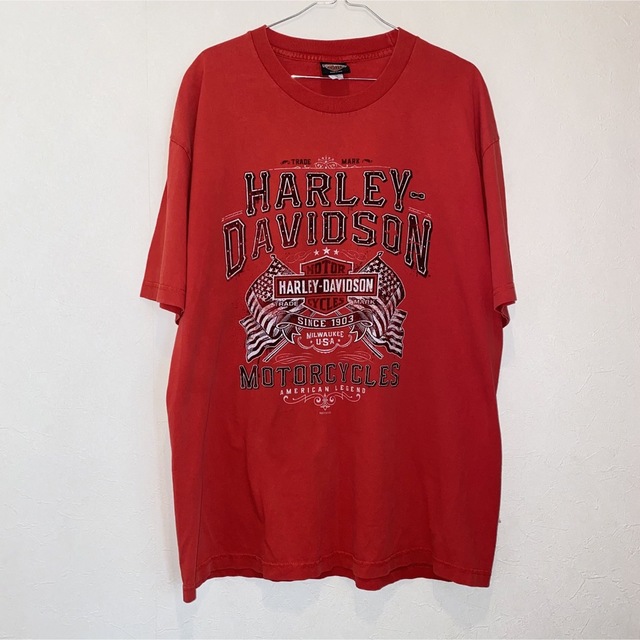 Harley Davidson(ハーレーダビッドソン)のハーレーダビッドソン 赤 XL 2013年 USA製ヴィンテージTシャツ メンズのトップス(Tシャツ/カットソー(半袖/袖なし))の商品写真