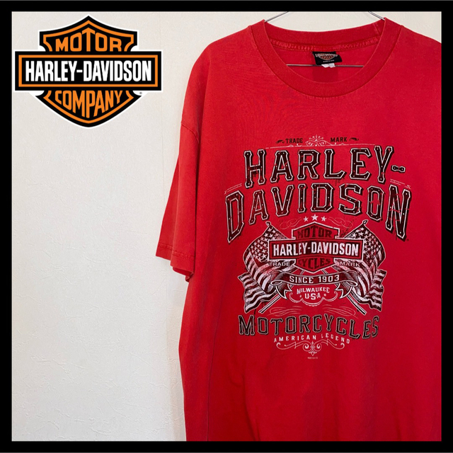 Harley Davidson(ハーレーダビッドソン)のハーレーダビッドソン 赤 XL 2013年 USA製ヴィンテージTシャツ メンズのトップス(Tシャツ/カットソー(半袖/袖なし))の商品写真