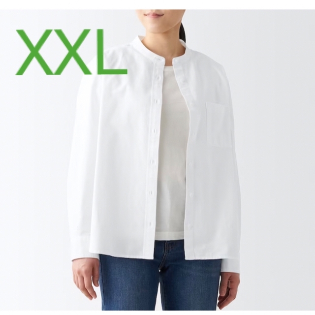 MUJI (無印良品)(ムジルシリョウヒン)の洗いざらしオックススタンドカラーシャツ婦人ＸＸＬ・白 レディースのトップス(シャツ/ブラウス(長袖/七分))の商品写真
