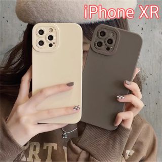 アイフォーン(iPhone)のiPhone XR シリコンケース スマホカバー ブラウン 淡色ベージュ 韓国(iPhoneケース)