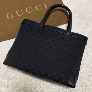 グッチ(Gucci)のグッチ トートバッグ GGキャンバス×レザー A4 ブラック(トートバッグ)