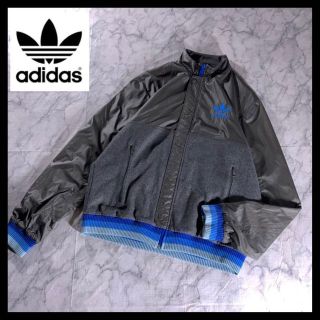 00s adidas ウール 切替 ナイロン トラック ジャケット 刺繍ロゴ