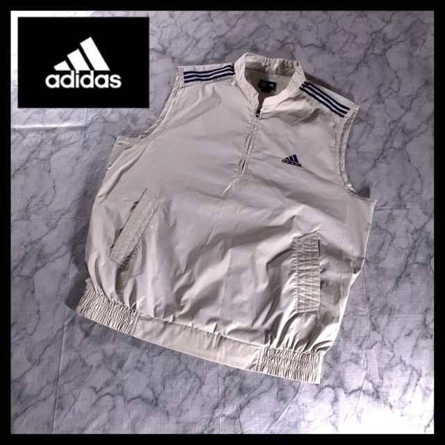 adidas - 00s adidas ハーフジップ ナイロンベスト 刺繍ロゴ ベージュ
