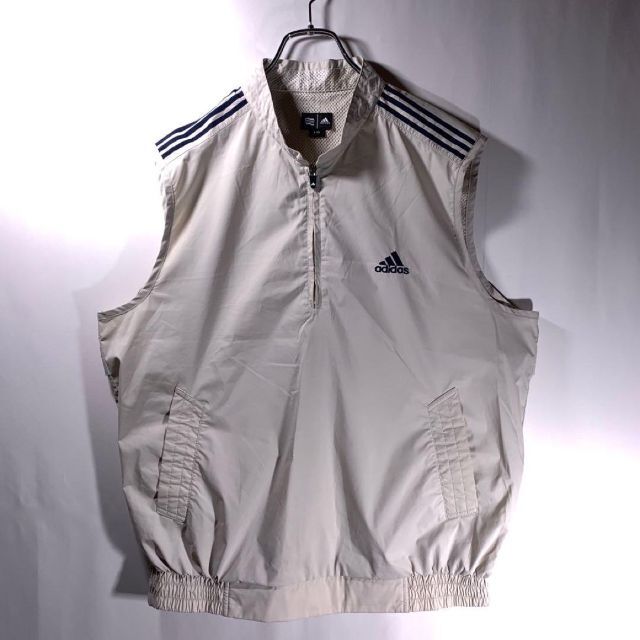 adidas - 00s adidas ハーフジップ ナイロンベスト 刺繍ロゴ ベージュ