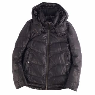 バーバリーブルーレーベル(BURBERRY BLUE LABEL)の美品 バーバリー ブラックレーベル BURBERRY BLACK LABEL ジャケット ダウンジャケット レザージャケット フーディー シープスキン アウター メンズ M ブラック(レザージャケット)