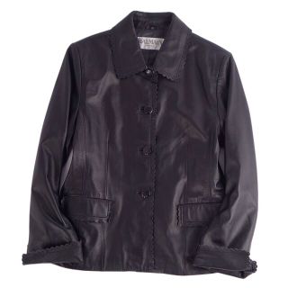 バンドオブアウトサイダーズ(BAND OF OUTSIDERS)の美品 バルマン BALMAIN ジャケット レザージャケット ステンカラー フリル パンチング ラムレザー アウター レディース 11(M相当) ブラック(その他)