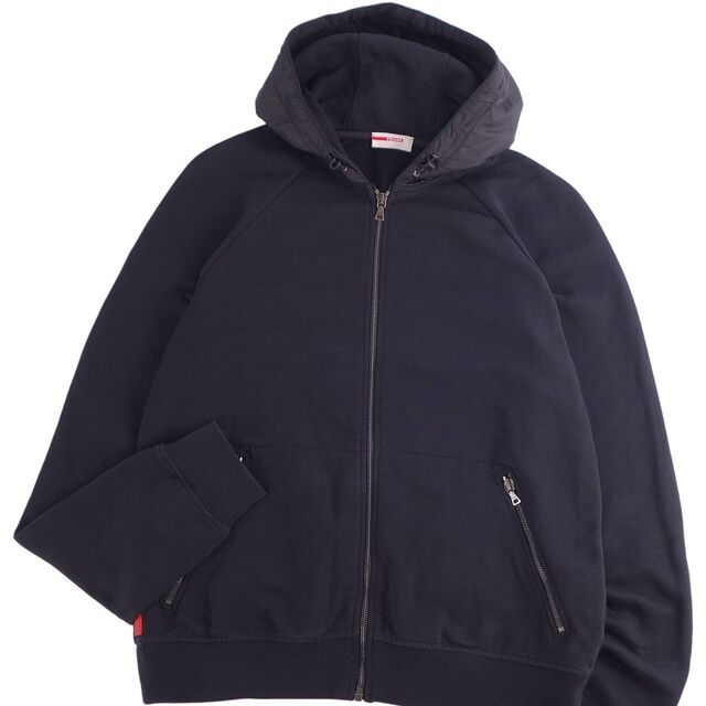 美品 プラダ スポーツ PRADA SPORT パーカー ジップアップパーカー フーディー コットン ナイロン トップス メンズ XL ブラック