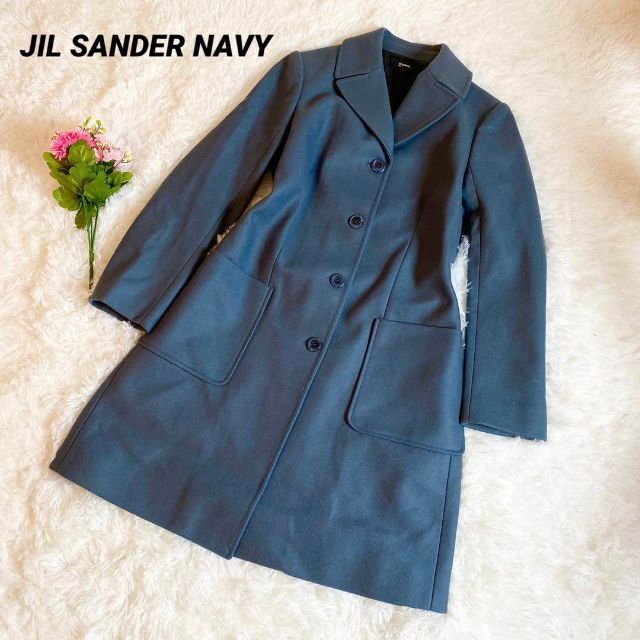 美品 JIL SANDER NAVY ジルサンダー ネイビー カシミヤ混 コート