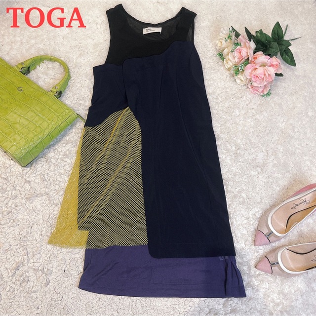 美品】TOGA トーガ ノースリーブ ワンピース メッシュ 切り替え 人気