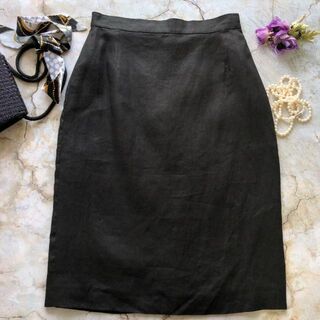 マックスマーラ(Max Mara)のB1053　美品　マックスマーラ　タイトスカート　ベンツ　ブラック　麻100％(ひざ丈スカート)