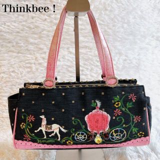 シンクビー(Think Bee!)のThinkbee！　ハンドバッグ　シンデレラ　馬車　ビジュー　キャンバス×レザー(ハンドバッグ)