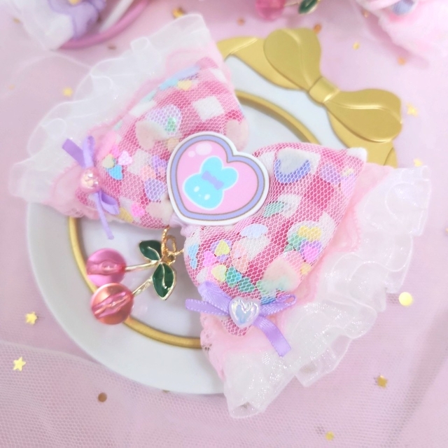 ハンドメイド♡ぷっくりギンガムのシャカシャカポニークリップ