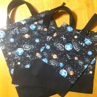 お買い得☆ラメ付き宇宙柄レッスンバッグ&シューズバッグ&着替え袋3点セット♪(バッグ/レッスンバッグ)