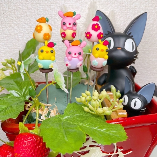 ガーデンピック　ハンドメイド　イースターピック　ウサギ　ヒヨコ　タマゴ　多肉植物