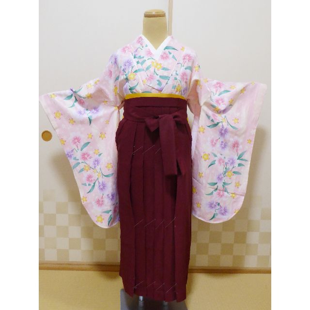 百合ピンク　二尺袖着物　袴　袴下帯　セット　ジュニア　小学生　大学生　新品