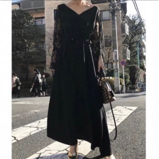 アメリヴィンテージ(Ameri VINTAGE)のLACE SLEEVE REFINED DRESS(ロングドレス)