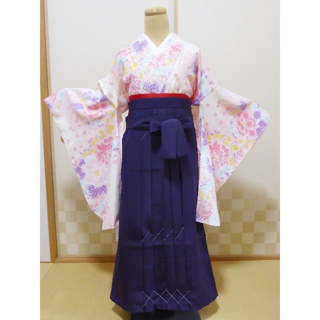 ピンク紫　二尺袖着物　袴　袴下帯　セット　ジュニア　小学生　大学生　新品