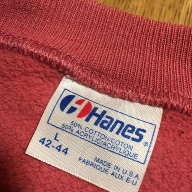 80s USA製 Hanes ラグラン スウェット ピンク アヒル Lサイズ 2