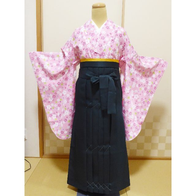 ピンク桜　二尺袖着物　袴　袴下帯　セット　ジュニア　小学生　大学生
