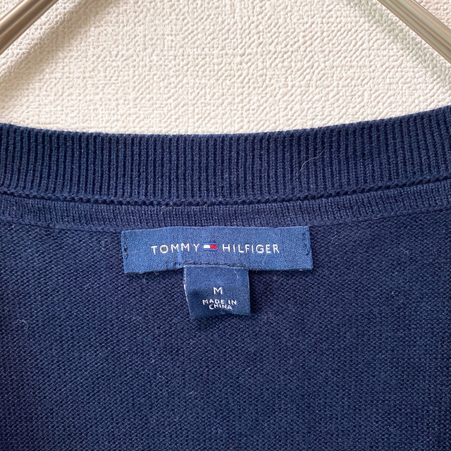 TOMMY HILFIGER(トミーヒルフィガー)のトミーヒルフィガー　ニットカーディガン　チェック　コットン　ネイビー　Mサイズ レディースのトップス(カーディガン)の商品写真