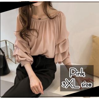 【お値下げ中】シャツ　ブラウス　シフォンシャツ　レディース　ピンク　3XL(シャツ/ブラウス(長袖/七分))