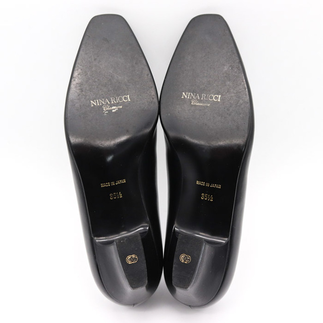 ニナリッチ パンプス 良品 フラワーモチーフ ローヒール 日本製 ブランド シューズ 靴 黒 レディース 35.5サイズ ブラック NINA RICCI